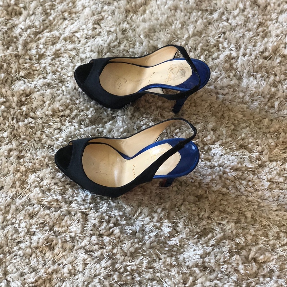 Christian louboutin pumps, black with blue heel